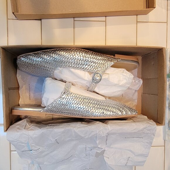 NIB Anthropologie Metallic Silver Woven Maryjane Mules - Picture 8 of 8